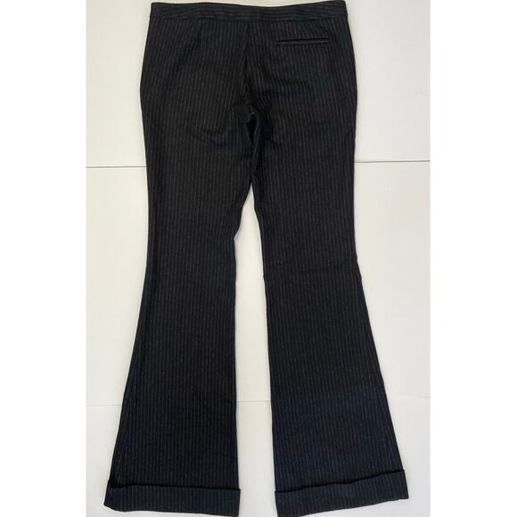 Y2K Sisley Black Pin Stripe Wool Bell Bottom Low Rise Pants Women Size 42 / 8 US - Picture 2 of 11